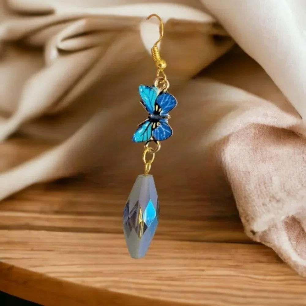 Butterfly Blue with‎ Crystal Drop Earrings